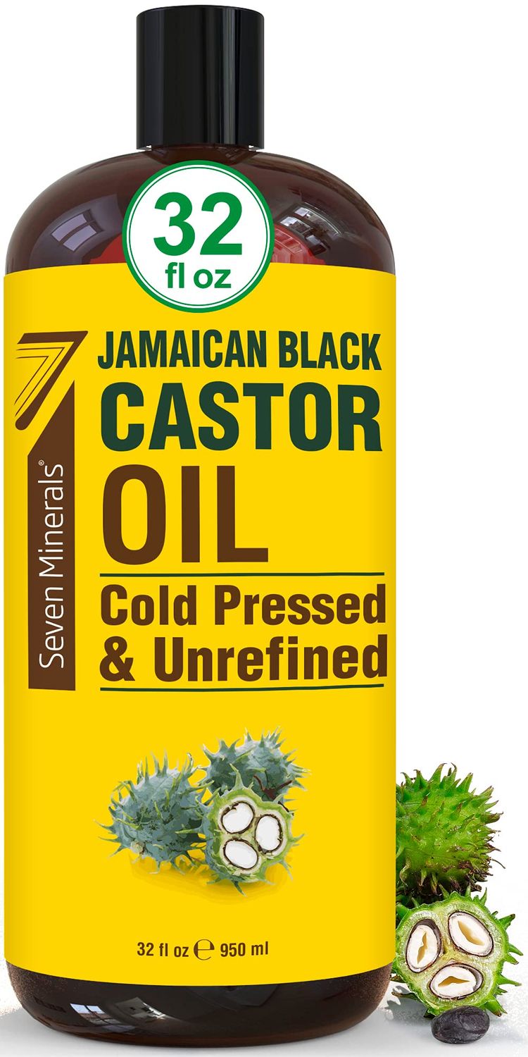 Seven Minerals, Pure Jamaican Black Castor Oil - Big 32 fl oz Bottle - Unrefined &amp; Hexane Free - for Hair Growth, Thicker Eyelashes &amp; Eyebrows, Dry Skin, Healing, Hair Care