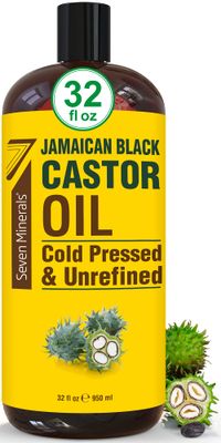 Seven Minerals, Pure Jamaican Black Castor Oil - Big 32 fl oz Bottle - Unrefined &amp; Hexane Free - for Hair Growth, Thicker Eyelashes &amp; Eyebrows, Dry Skin, Healing, Hair Care