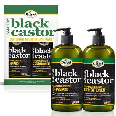 Difeel Jamaican Black Castor Superior Growth Shampoo and Conditioner Set - 2-PC Gift Box, for Normal, Dry, Damaged, Thinning, Frizzy Hair, Sulfate &amp; Paraben Free, 33.8oz Each