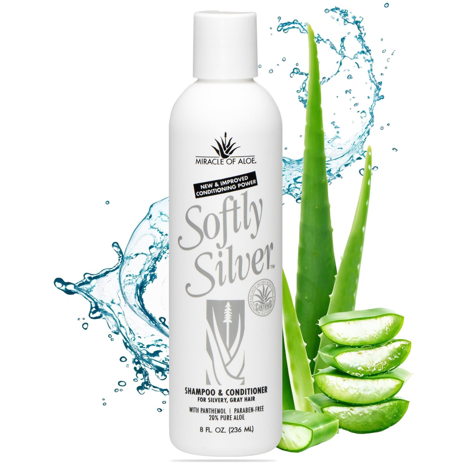 Softly Silver Shampoo Improved Conditioning formula for Gray Hair, 2 in 1 Purple Restorative Hair Wash for Mature Hair, Adds Luster, Bounce &amp; Body, with Panthenol and 20% Pure UltraAloe