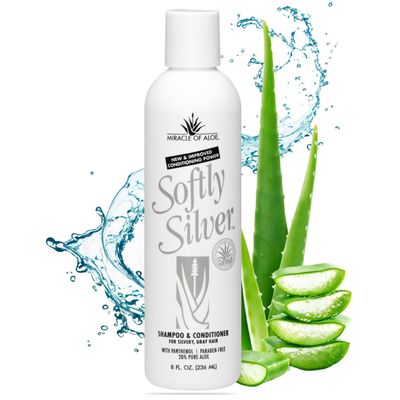 Softly Silver Shampoo Improved Conditioning formula for Gray Hair, 2 in 1 Purple Restorative Hair Wash for Mature Hair, Adds Luster, Bounce &amp; Body, with Panthenol and 20% Pure UltraAloe