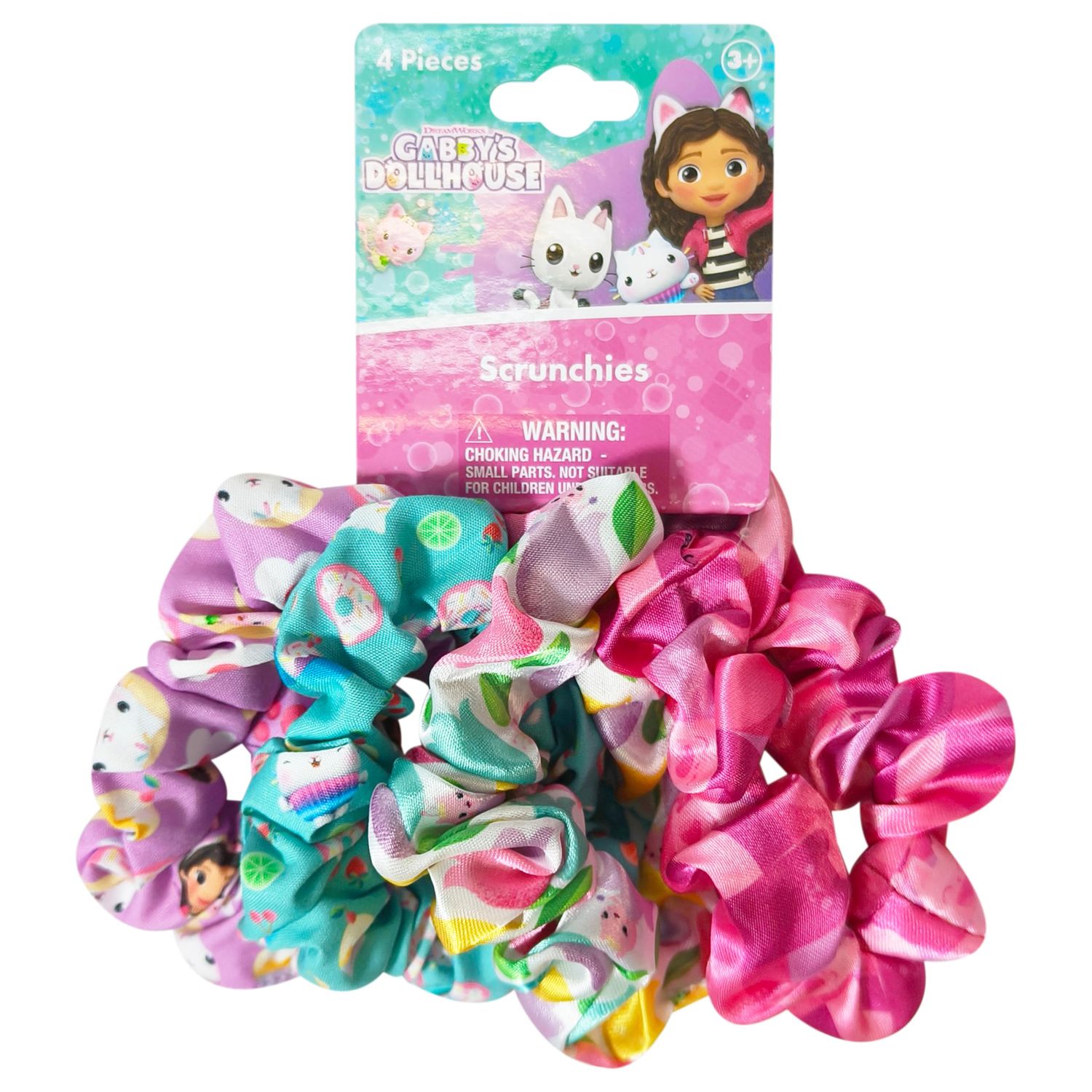 LUV HER Gabby&#39;s Dollhouse Cute Scrunchies for Girls of All Ages - 4 Large Hair Scrunchies for Girls - 4 Printed Scrunchies with Your Favorite Characters - Hair Accessories for girls 3+