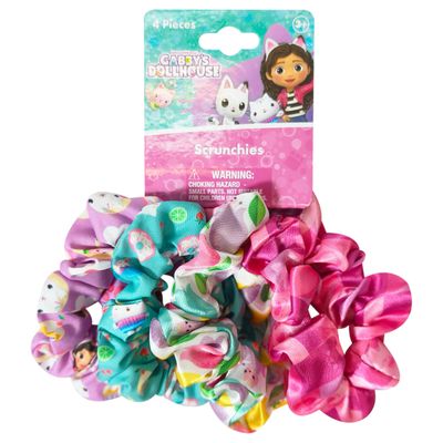 LUV HER Gabby&#39;s Dollhouse Cute Scrunchies for Girls of All Ages - 4 Large Hair Scrunchies for Girls - 4 Printed Scrunchies with Your Favorite Characters - Hair Accessories for girls 3+