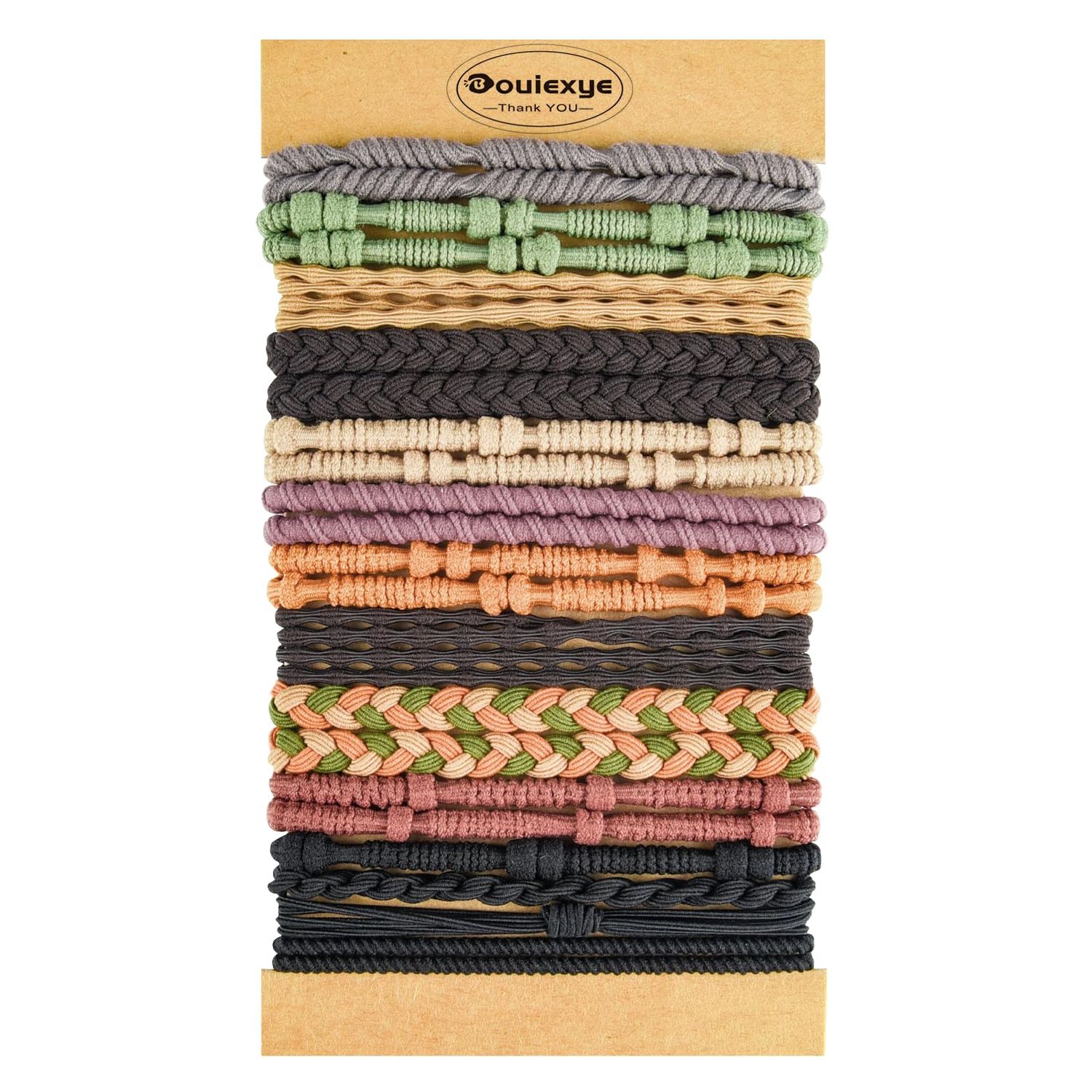 Bouiexye Boho Hair Accessories for Women: 24PCS Hair Tie Bracelets, 6 Styles, 10 Colors, No Damage for Thick Hair