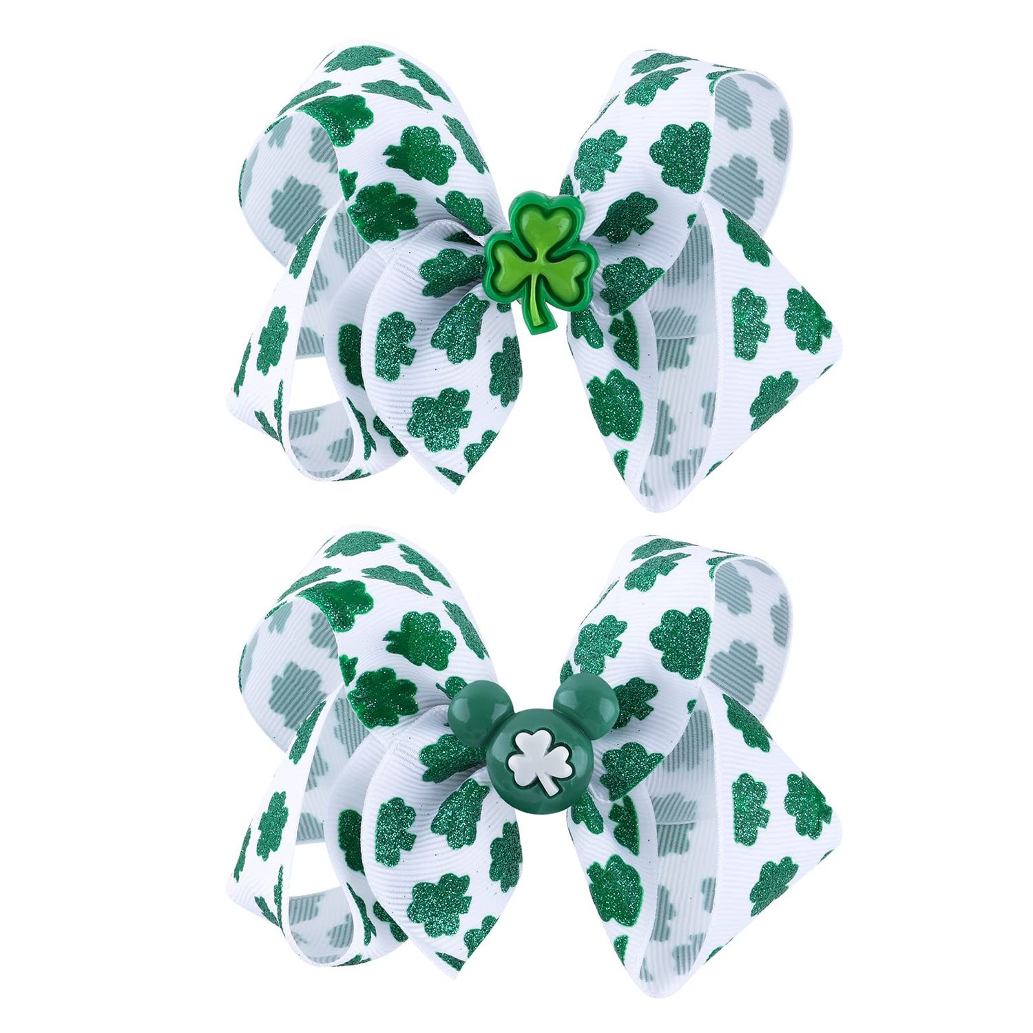 St Patrick&#39;s Day Glitter Shamrock Hair Bows 4&quot; Girls Cute Handmade Grosgrain Ribbon Alligator Clip St Patty Irish Green Cheer Accessories for Toddler Teen Kid Baby