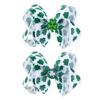 St Patrick&#39;s Day Glitter Shamrock Hair Bows 4&quot; Girls Cute Handmade Grosgrain Ribbon Alligator Clip St Patty Irish Green Cheer Accessories for Toddler Teen Kid Baby