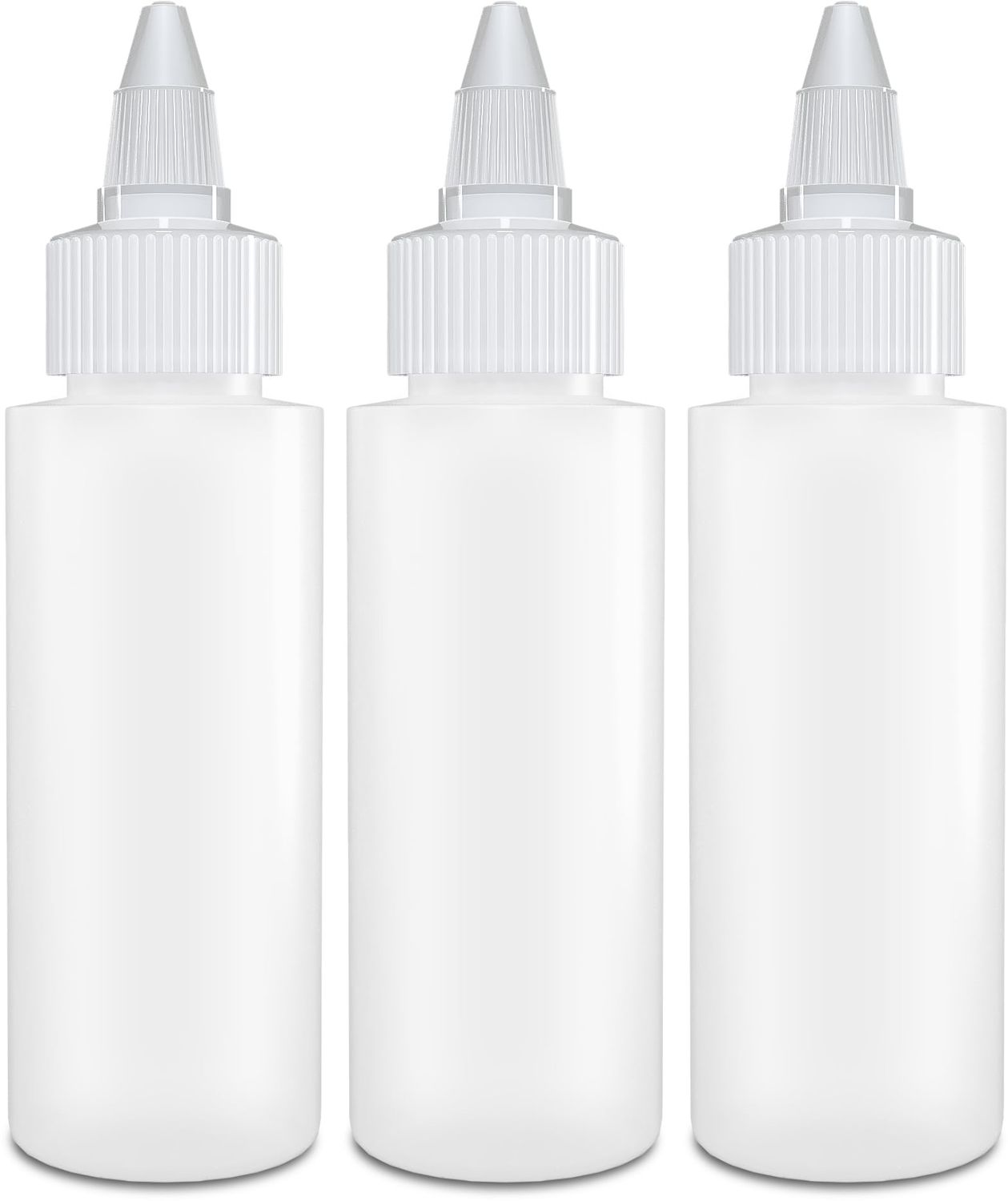 BRIGHTFROM Twist Top Applicator Bottles, Squeeze 2 OZ Empty Plastic Bottles, Refillable, Open/Close Nozzle - Multi Purpose (Pack of 3)