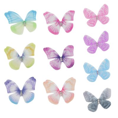 30 Pieces Colorful Organza 3D Lace Wings Wall Decoration for Crafts, Wedding, Party, and Home Decor (10 Styles, 2 Layers Appliques)