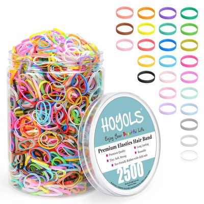 HOYOLS 2500 pcs Colorful Elastic Hair Rubber Bands, Small Hair Ties Accessories No Pull No Damage Stretch Holder for Girls Women TPU (25 Mixed Multi Hue)