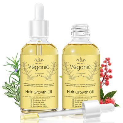 Veganic Natural Hair Growth Oil Veganic Hair Growth Oil Kit with Rosemary for Dry Damaged Hair, 2PCS*2 fl.oz (Yellow)