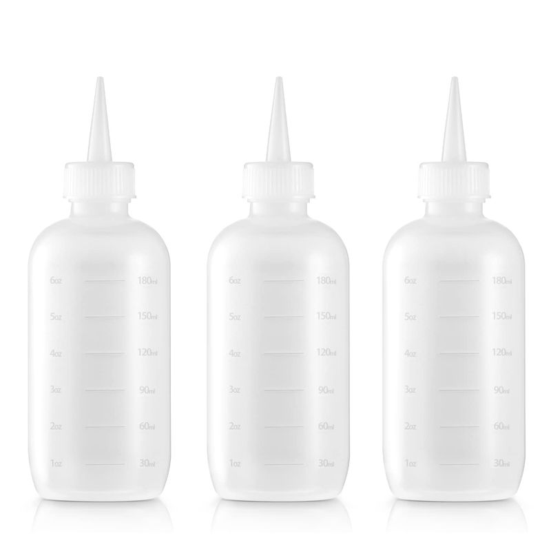 Bar5F Hair Color Applicator Bottles, 3-Pack, 6 Ounce Translucent Squeeze Dropper Bottle with Measuring Scale, BPA Free, Ideal for Salon, Oil, Hair Coloring, Scalp Treatment, Taming &amp; Styling