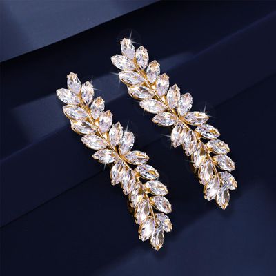 WHAVEL Rhinestone Hair Barrettes, Crystal Leaf French Bridal Hair Clips and Pins for Wedding, Vintage Hair Accessories for Bride and Bridesmaid (Gold)