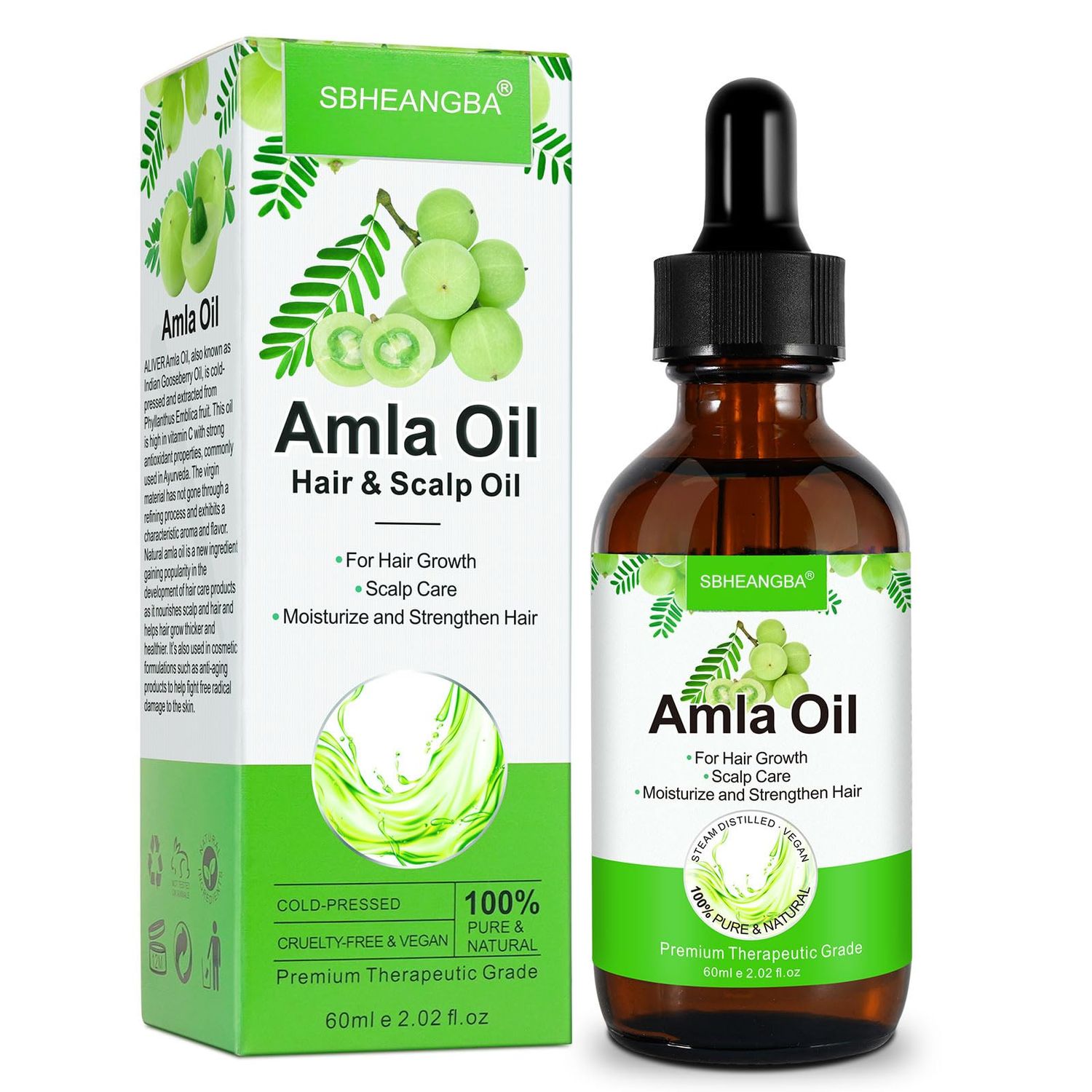 SBHEANGBA Cold Pressed Amla Oil 100% Pure Natural Organic for Hair Growth, Moisturize Healthy and Strengthen Hair, Nourishes Scalp Hair Treatment Oils 2.02 Fl Oz