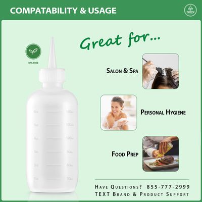Bar5F Hair Color Applicator Bottles, 3-Pack, 6 Ounce Translucent Squeeze Dropper Bottle with Measuring Scale, BPA Free, Ideal for Salon, Oil, Hair Coloring, Scalp Treatment, Taming &amp; Styling