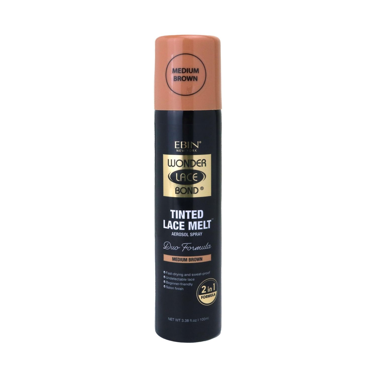 Wonder Lace Bond Tinted Lace Melt Aerosol Spray - Medium Brown 3.38oz/ 100ml - Quick Dry No Transfer Formula, Humid Resistant, Infused with Keratin for Protect Skin, Paraben Free