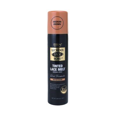 Wonder Lace Bond Tinted Lace Melt Aerosol Spray - Medium Brown 3.38oz/ 100ml - Quick Dry No Transfer Formula, Humid Resistant, Infused with Keratin for Protect Skin, Paraben Free