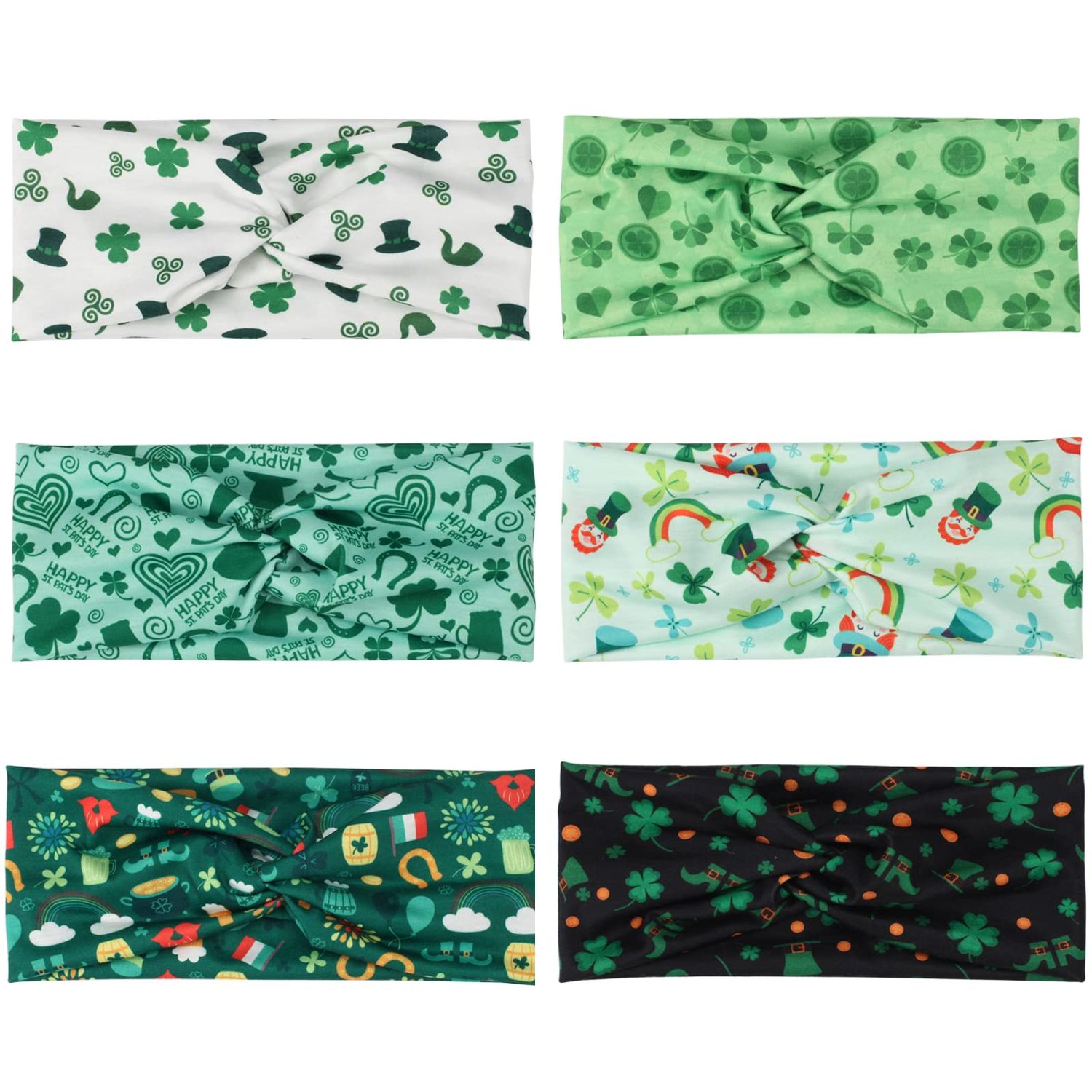 Budsmile St. Patricks Day Headbands for Women Girls Teens Green Shamrock Leprechaun Hat Hairbands Rainbow Heart Lips Elastic Head Wrap