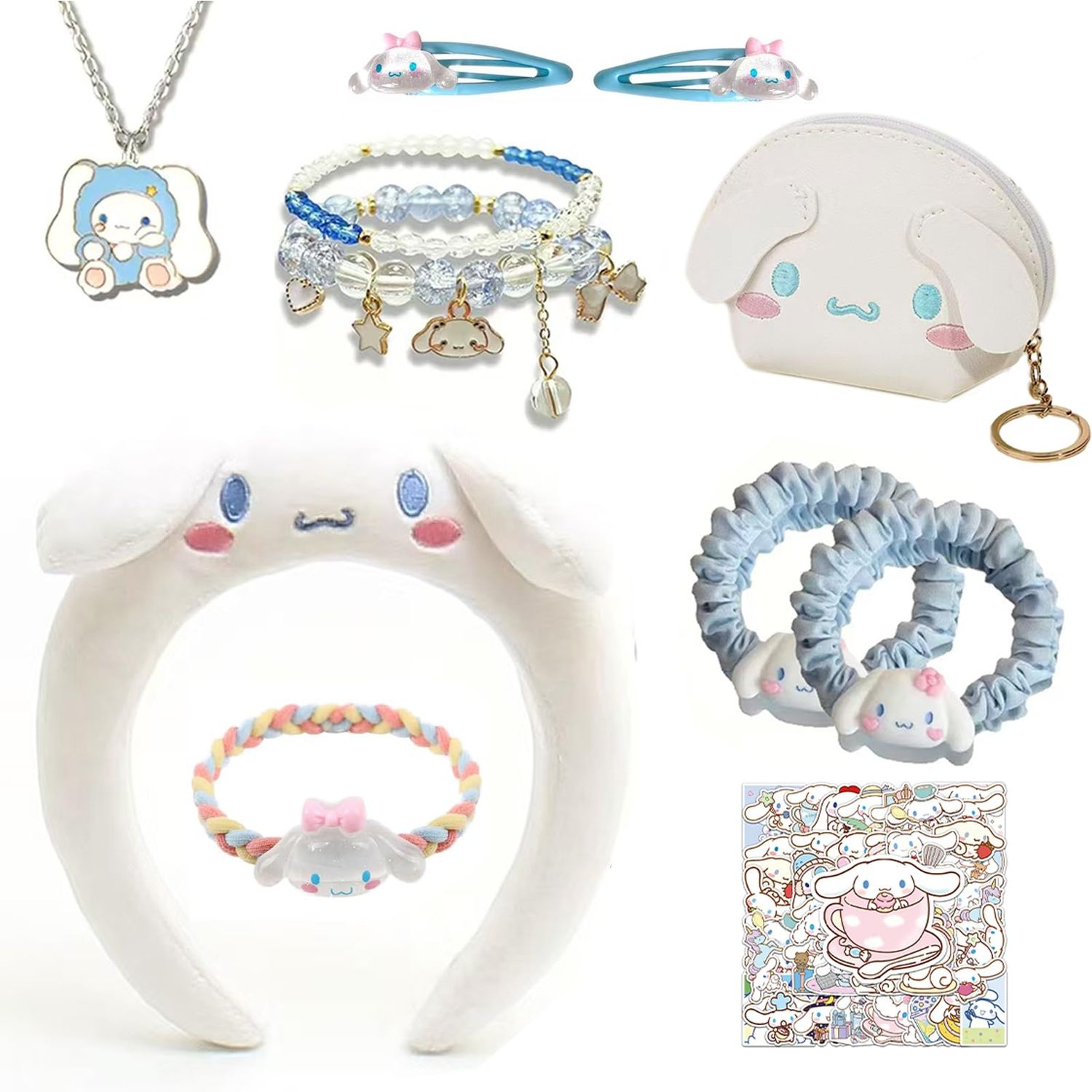 PJKJEUU Kawaii Accessories Gift Set Include Cute Headband, Hair Band, Hair Ties,Hair Clips, Purse Stickers Necklace Bracelet (Blue)