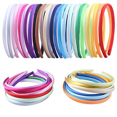Suyegirl Pack of 26 DIY Satin Covered Fashion Headbands Set 0.4 Inch/1 Cm Girls Hairbands Teen Colorful Ribbon Hair Band Craft Headband Set for Women Non Slip