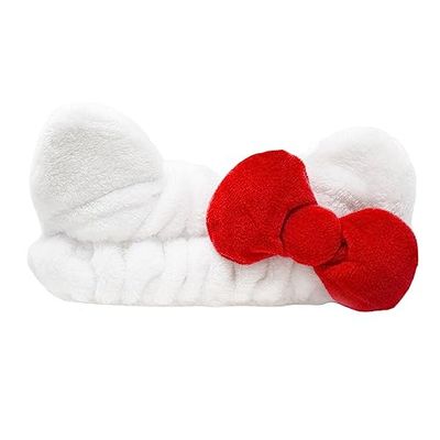 The Crme Shop Hello Kitty x Plush Spa Headband with Hello Kitty&#39;s Signature Bow, Face Wash Hair Band For Women