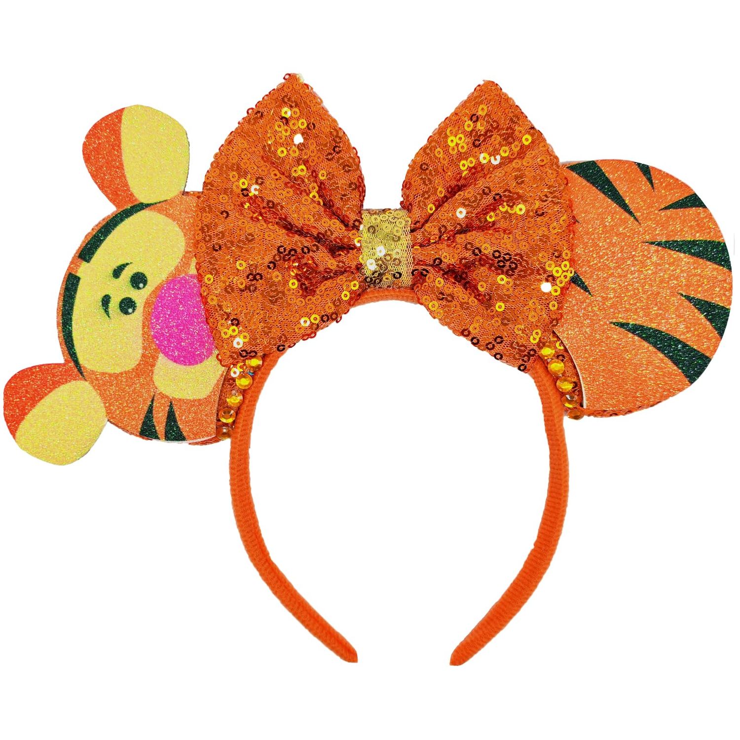 ZHENNAN Mouse Ears Headbands for Women, Glitter Cute Tigger Ears Hairbands for Men, Tigger Costume Themed Events Birthday Party Favors Hair Accessoires