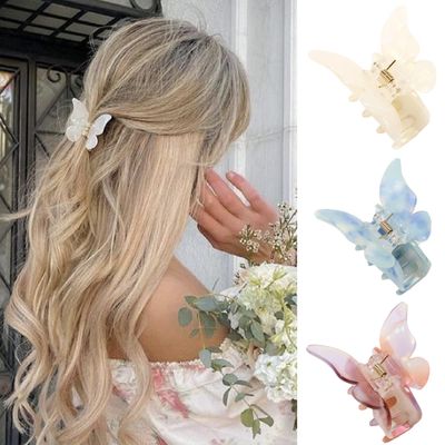 NAISIER Hair Clips, 3 Pack Butterfly Hair Clips Tortoise Shell Hair Claw Clips Jaw Clips 2.3 inch, Hair Accessories for Girls &amp; Women (Mixed color, Blue, White, Pink-Purple)