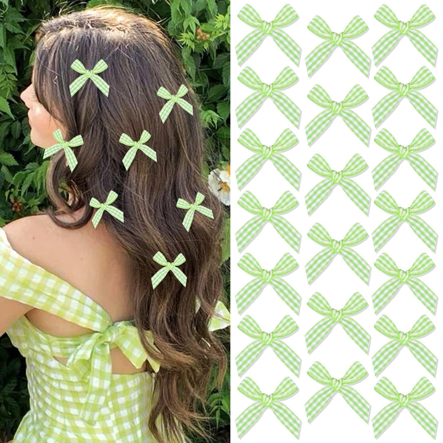SAWINDA 20Pcs St. Patrick&#39;s Day Green Hair Bows Gingham Craft Irish Festival Mini Bows for Hair Small Bow Hair Clips Cute Bowknot Hair Ribbons Barrettes Y2K Hair Accessories for Women Teens Girls