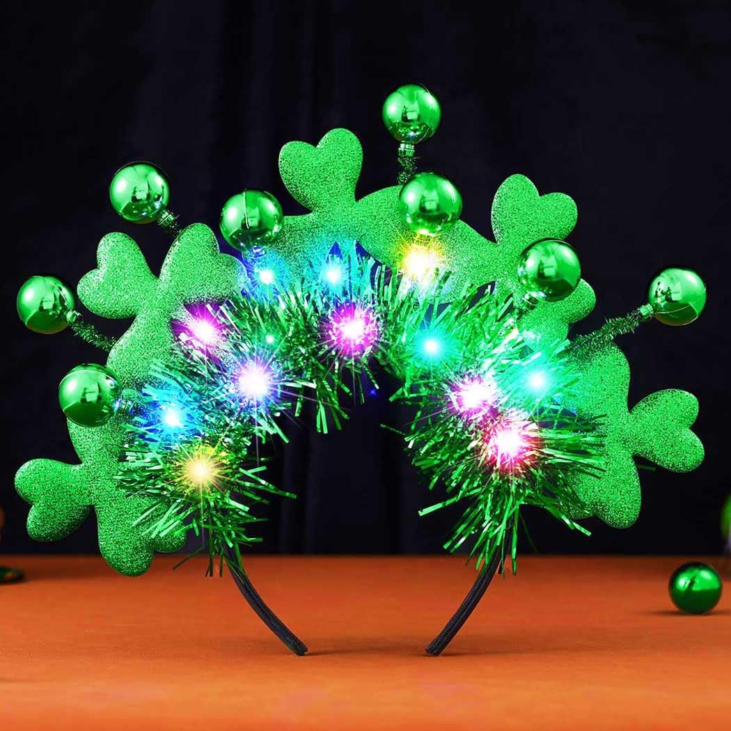 GORTIN Light up St Patrick&#39;s Day Headband LED Shamrock Hair Band Green Irish Headband Rave Party Costume Headwear Hair Accessories for Women and Girls