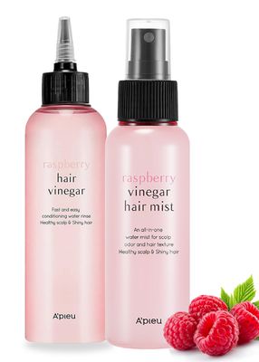 APIEU Raspberry Vinegar Hair Care Bundle - Hair Vinegar Rinse 6.76 Fl oz &amp; Hair Mist 3.55 fl oz | Scalp Treatment, pH Balance, Frizz Control | Clarifying, Nourishing, Refreshing
