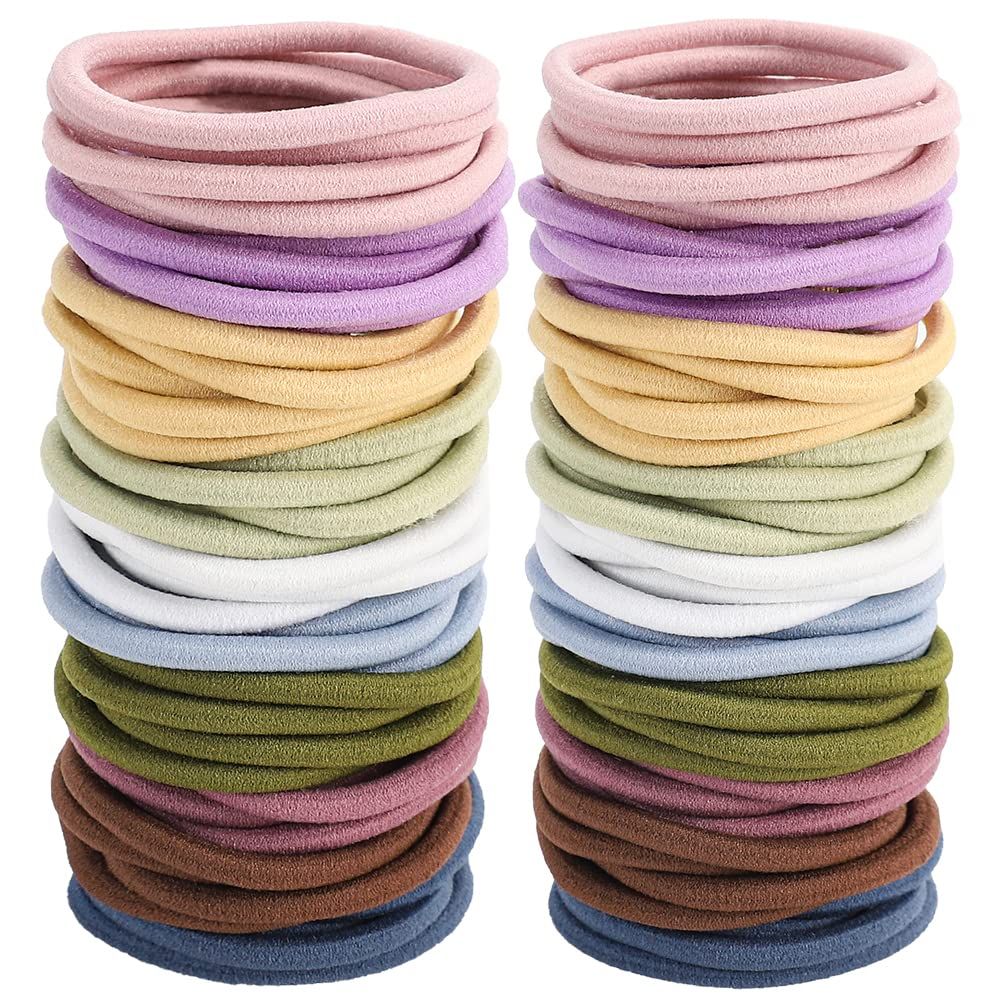 Sderoq 50PCS Womens Elastics Hair Tie, 4mm Colorful Ponytail Holders Hair Bands for Medium to Thick Hair, Curly Hair