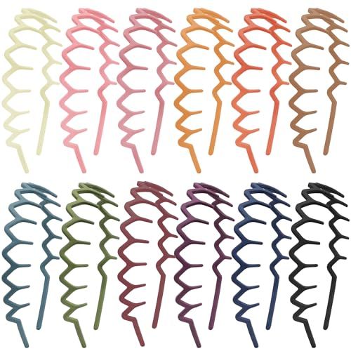 Duufin 12-Piece Plastic Zig Zag Headbands with Teeth, Non-slip Colorful Teeth Comb Headbands for Girls &amp; Women
