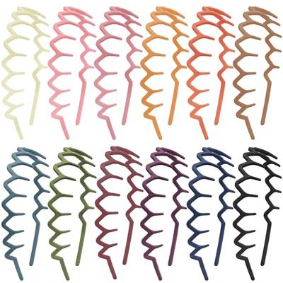 Duufin 12-Piece Plastic Zig Zag Headbands with Teeth, Non-slip Colorful Teeth Comb Headbands for Girls &amp; Women