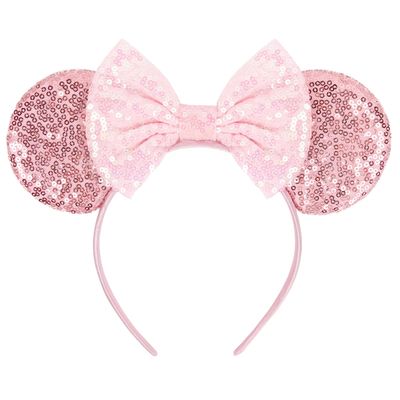 WOVOWOVO Mouse Ears Headbands for Women Girls Sparkle Pink Bow Mouse Ears Hairbands Halloween Christmas Birthdays Cosplay Costume Princess Party Decorations