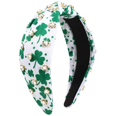 Ardorchid St.Patrick&#39;s Day Headbands Irish Green Shamrock Rhinestone Hair Accessories for Women Girls Gifts Wide Knot Hair Hoop Celebration Party Hairbands