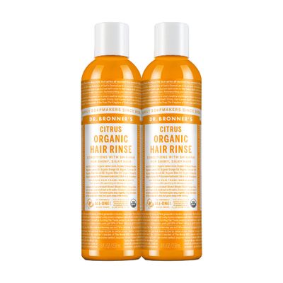 Dr. Bronner&#39;s - Organic Hair Rinse (Citrus, 8 Ounce) - Nourishing &amp; Effective, Gentle Conditioning Cleanser for Skin &amp; Hair, No Synthetic Ingredients, Organic Shikakai (2-Pack)