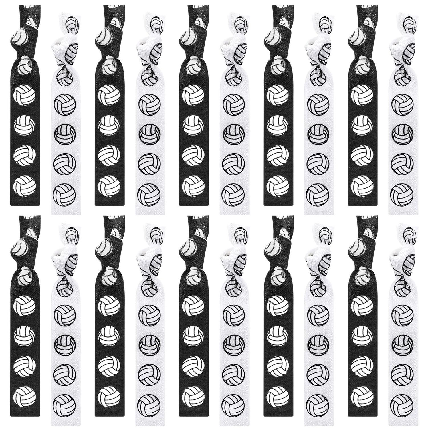 Hanaive 20 Pcs Volleyball Hair Ties Hair Accessories Ponytail Holders Bracelets No Crease Ribbon Volleyball Gifts for Team Girls Women Player(Black, White)