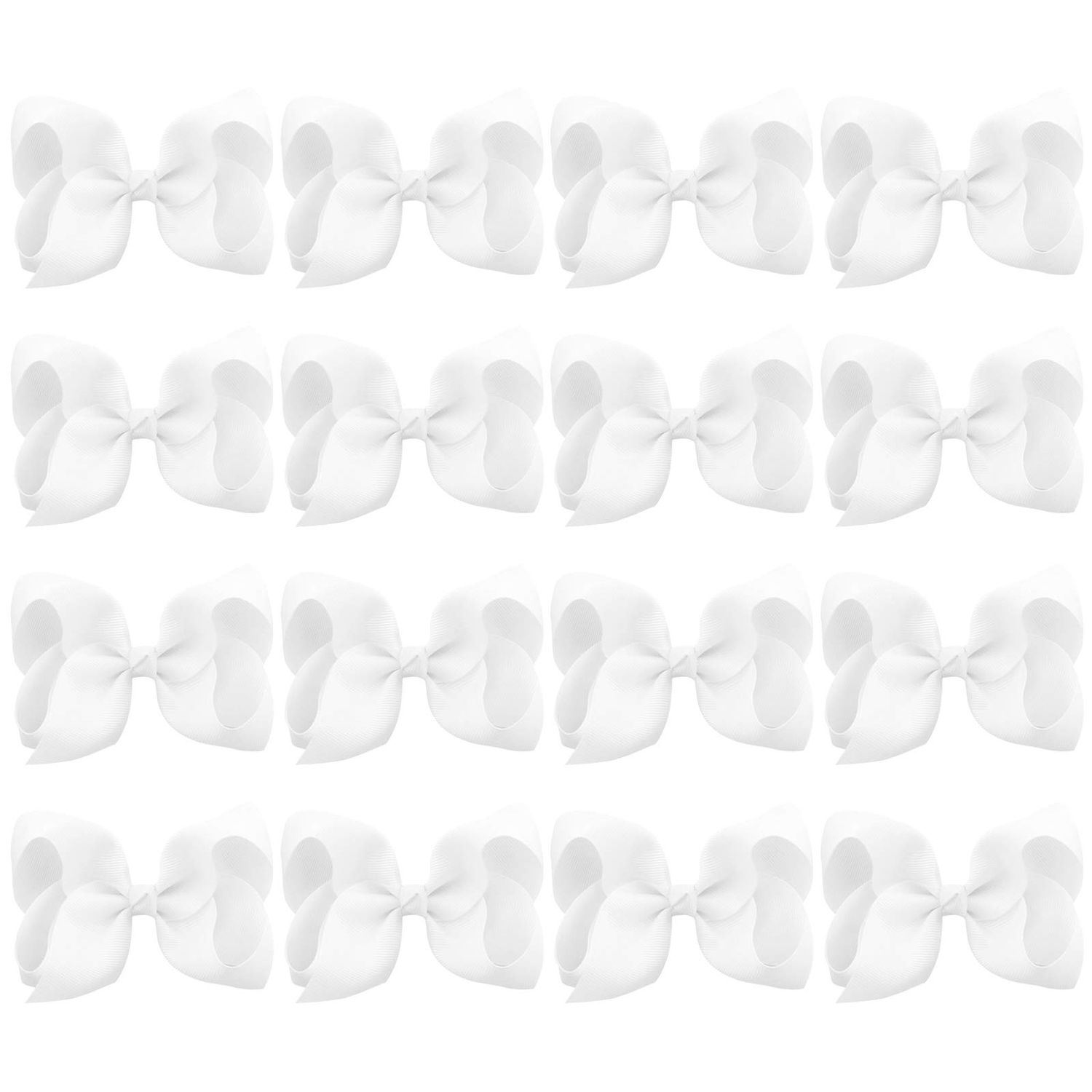 DEEKA 16 PCS 4&quot; Hand-made Hair Bow Grosgrain Ribbon Solid Color Hair Bow Alligator Clips Hair Accessories for Little Teen Toddler Girls -White