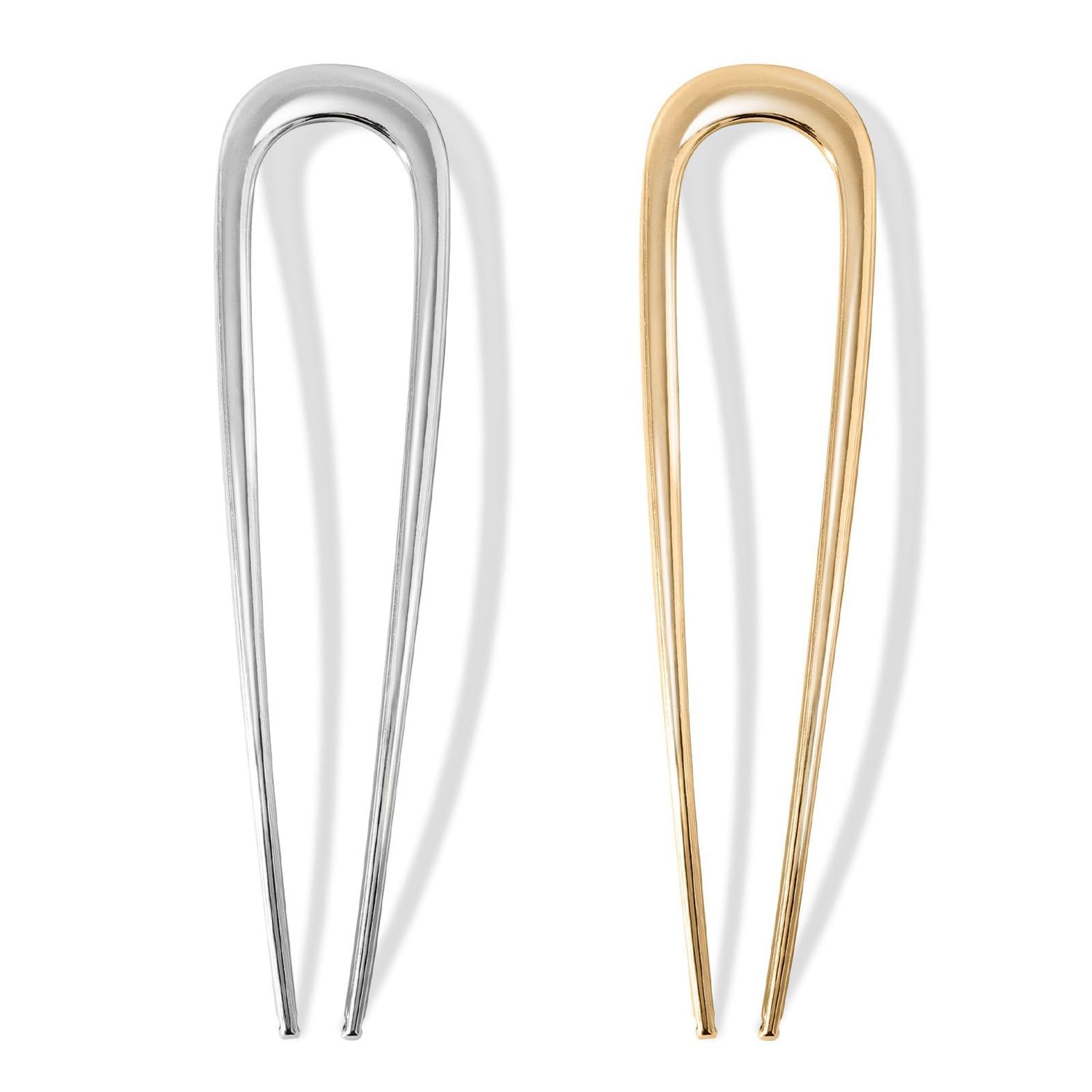 2Pcs French Hair Pins for Thick Hair, Metal French Twis Hair Pins for Women Girls, U-Shaped French Pin for Buns, 5.5 Inches Large French Pins Hairstyle Accessories (Silver, Gold)