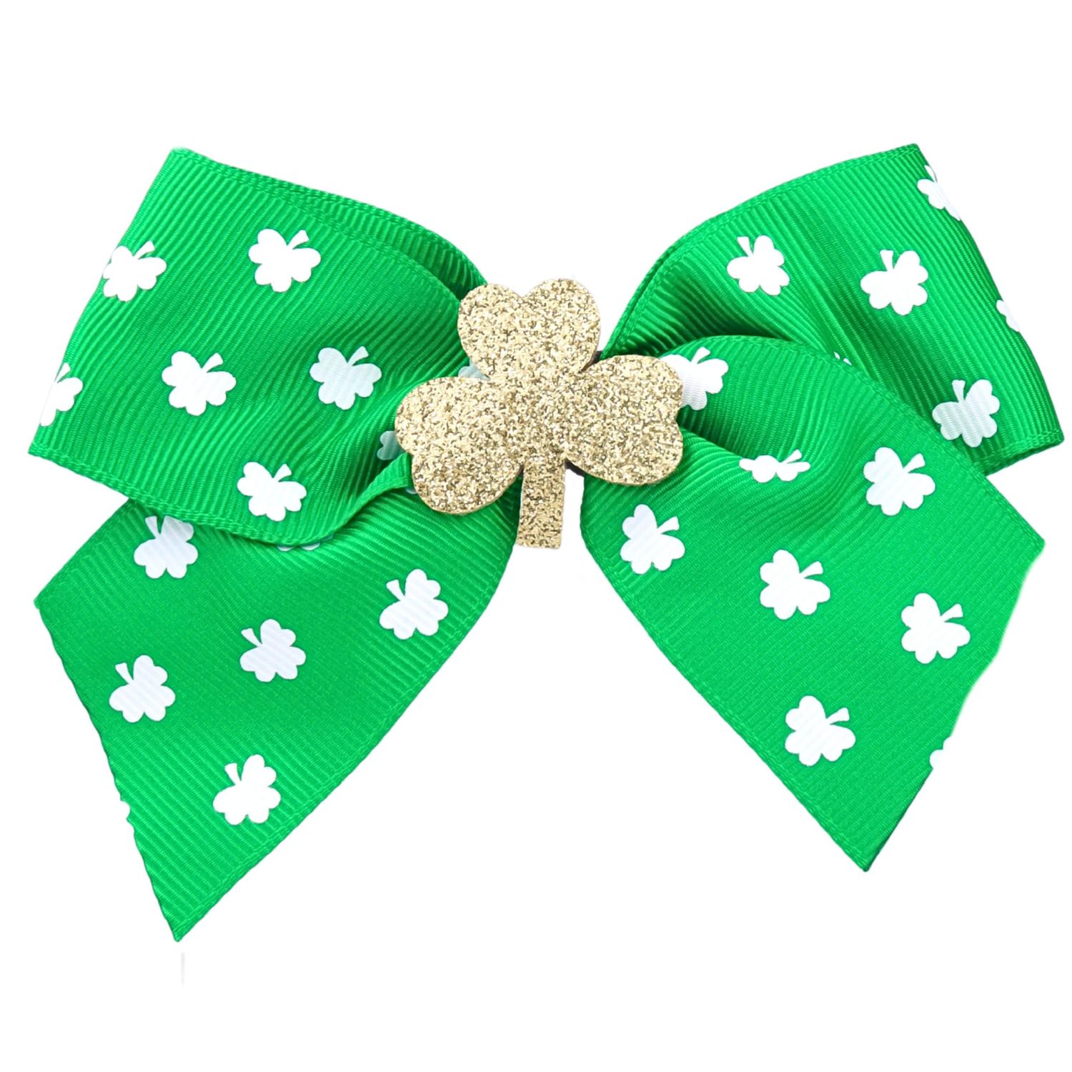 Needzo Saint Patrick&#39;s Bow with Shamrock, Festive Hair Accessory with Alligator Clip, St. Patty&#39;s Hairpiece, One Size Fits Most