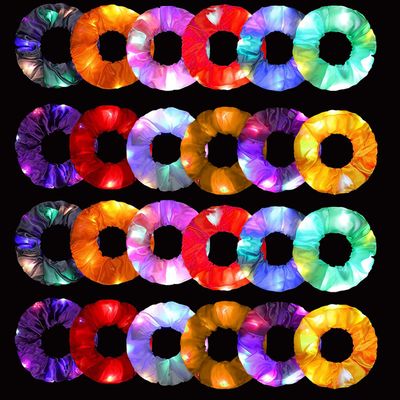24 Pcs Light Up Scrunchies, LED Scrunchies Hair Bands, Neon Scrunchies Elastic Glow in the Dark Srunchies Rave Accessories for Women Birthday Halloween Christmas New Year