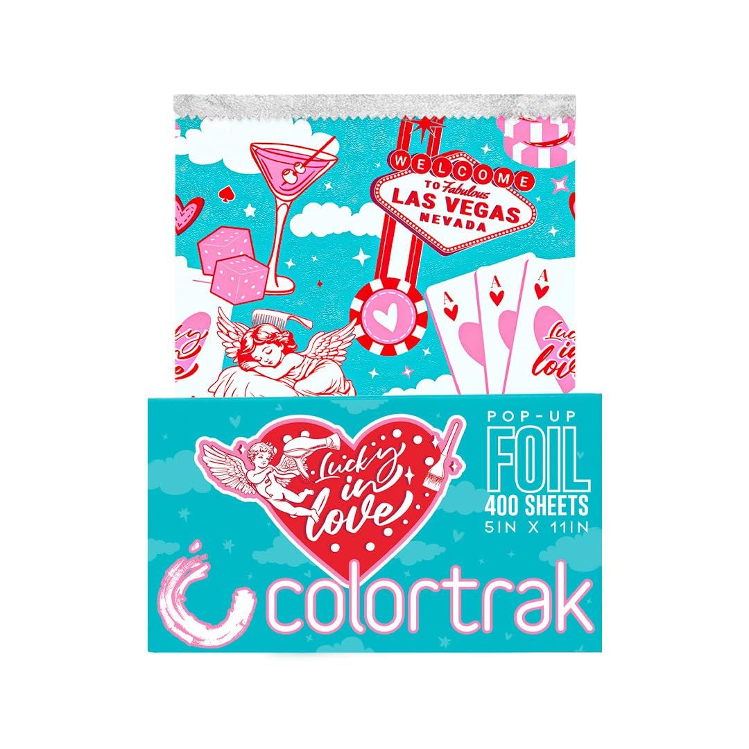 Colortrak Lucky In Love Pop-up Foil W/Dispenser (400 Count), Pre-cut Sheets, Non-Slip Embossed Texture, 5&quot; x 11&quot; Sheets for Hair Foil Coloring and Highlighting Sheet Applications