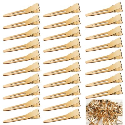 Qearl 120 PCS 1.77&quot; Single Prong Curl Clips Gold Curl Pins Duckbill Clips Metal Alligator Clips for Hair Extensions Styling (Gold)