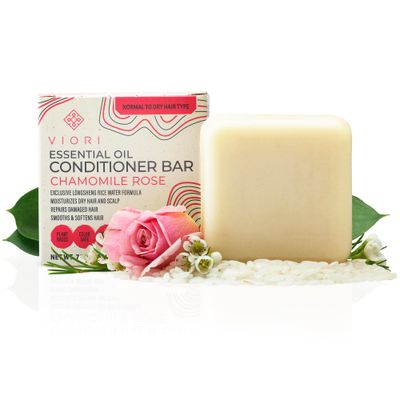 Viori Chamomile Rose Essential Oil Conditioner Bar Made with Rice Water - Handcrafted All Natural Organic Conditioner