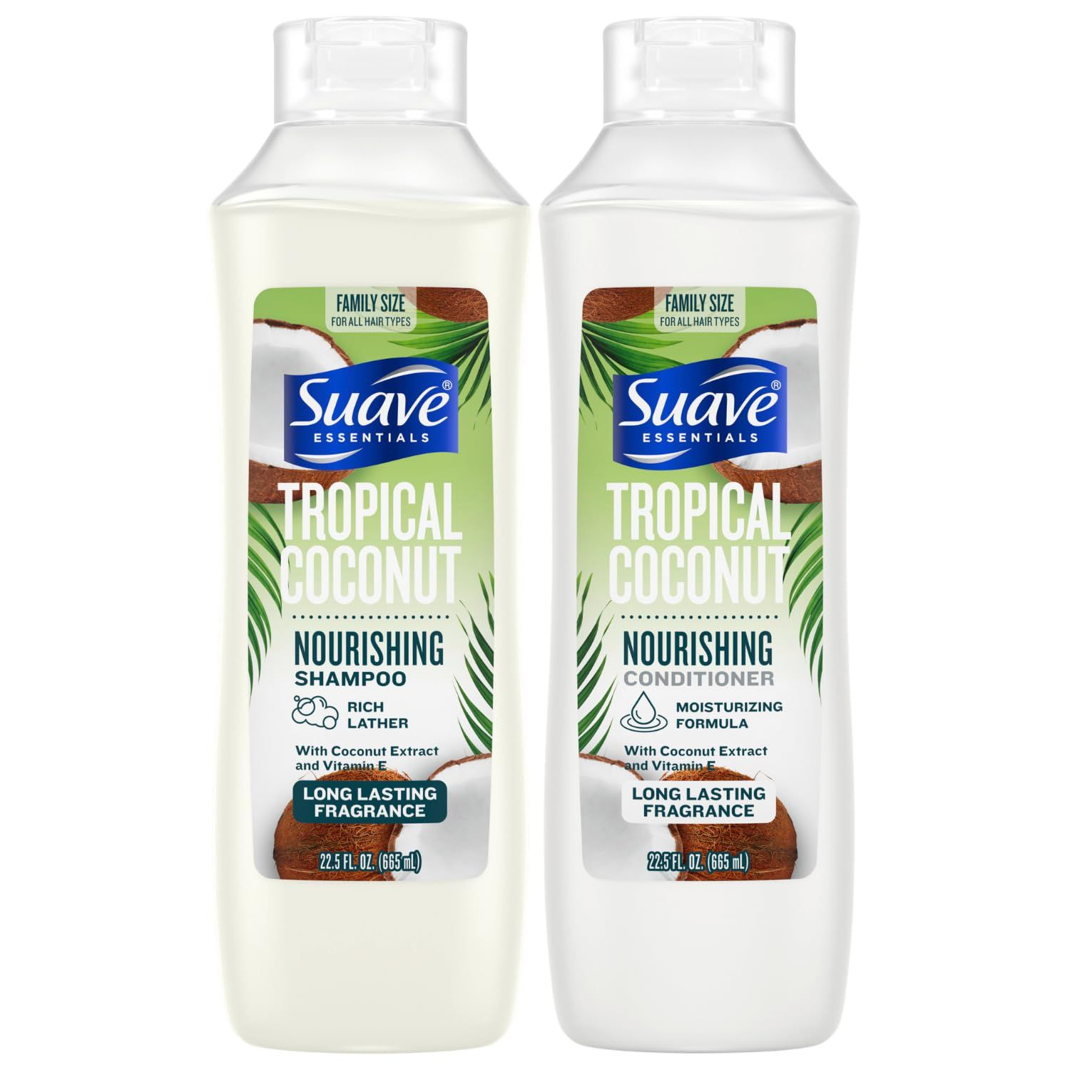 Suave Shampoo &amp; Conditioner Set, Tropical Coconut - Everyday Nourishing Formulas with Coconut Extract &amp; Vitamin E, 22.5 Oz Ea (2 Piece Set)