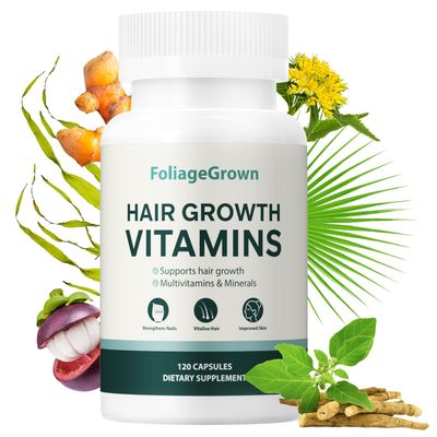 FoliageGrown Hair Growth Supplements,Visibly Thicker Hair,Hair Growth Vitamins for Women and Men - 2 Month Supply(120 Capsules), White