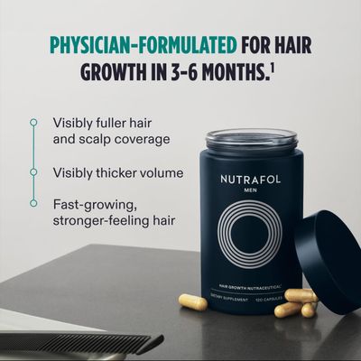 Nutrafol Men's Hair Growth Supplements, Clinically Tested for Visibly Thicker Hair and Scalp Coverage, Dermatologist Recommended - 2 Month Supply, Pack of 2