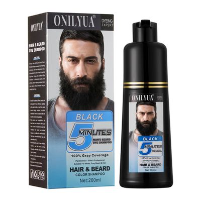 Men&#39;s Black Beard Dye, Black Hair Dye for Gray Hair Coverage, 3 in 1 Hair Dye Shampoo, Mustache &amp; Beard Dye for Men, Quick &amp; Easy to Use at Home, Long Lasting Beard Color for Men 200ML