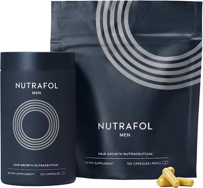 Nutrafol Men&#39;s Hair Growth Supplements, Clinically Tested for Visibly Thicker Hair and Scalp Coverage, Dermatologist Recommended - 2 Month Supply, Pack of 2