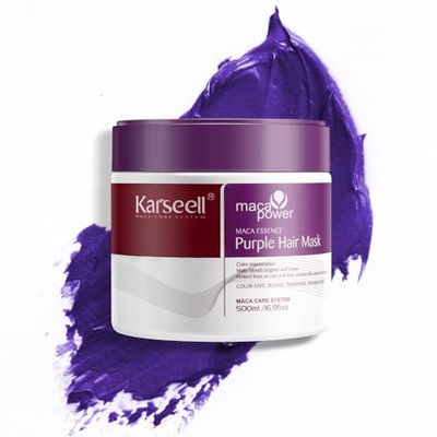 Karseell maca power Purple Hair Mask Professional Neutralizes Brass &amp; Yellow Tones For Blonde Silver Gray Highlighted Hair 16.90 oz 500ml