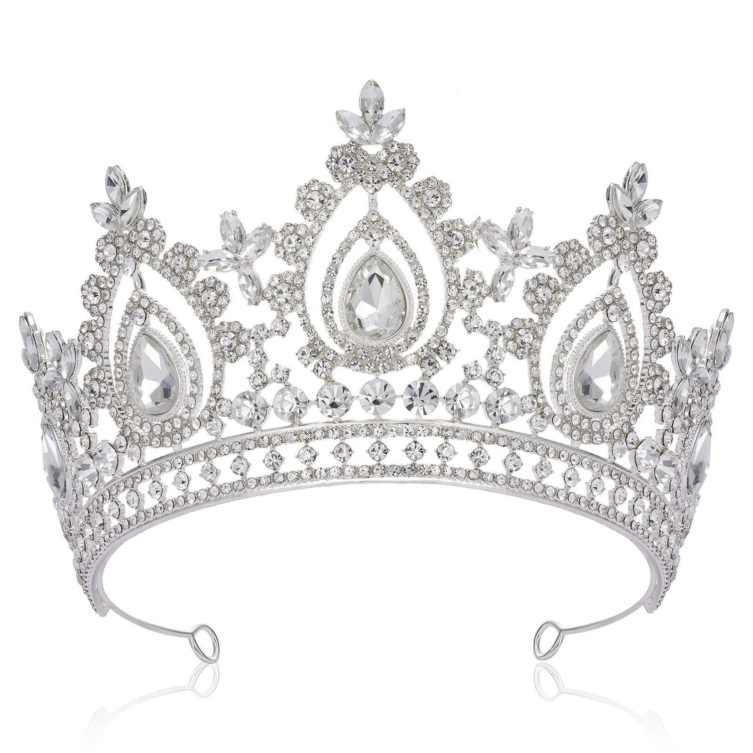 SWEETV Queen Crown for Women,Wedding Tiara for Bride,Princess Tiara,Quinceanera Pageant Crown Diadem,Crystal Headpiece for Birthday Prom,Silver